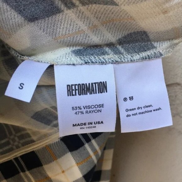 Reformation Lee Top Navy Tartan Plaid Wrap Blouse - Picture 13 of 13